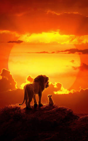Ταπετσαρία Lion King live Mufasa και Simba ηλιοβασίλεμα. — Galaxy Tab S9 Ultra Ταπετσαρία