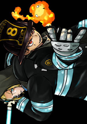 Fire Force Shinra και Arthur με μπάλα φωτιάς ταπετσαρία — OnePlus Pad 3 Pro Ταπετσαρία
