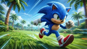Ο Sonic τρέχει με ταχύτητα και ενέργεια μέσα στην εμβληματική Ζώνη του Πράσινου Λόφου. — Sonic Ταπετσαρία