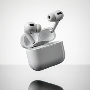AirPods να αιωρούνται στον αέρα, φωτογραφία προϊόντος. — Galaxy Watch Ταπετσαρία