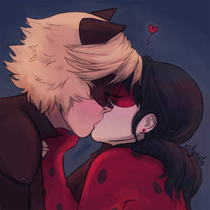 Ρομαντικό Φιλί της Ladybug και του Cat Noir ταπετσαρία — Πασχαλίτσα και μαύρο γάτο φιλί Ταπετσαρία