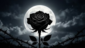 Σιλουέτα μαύρου τριαντάφυλλου μπροστά από πανσέληνο, μινιμαλιστικό γραφικό.