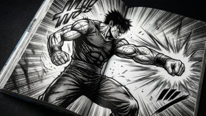 Ένα δυναμικό ασπρόμαυρο πάνελ manga με έντονη δράση. — Manga GIF Ταπετσαρία