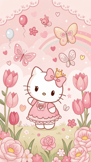 Sanrio,Ονειρικό,Ιδιότροπο,Ροζ,Kawaii,Χαριτωμένο,Ουράνιο Τόξο,Μπαλόνια,Hello Kitty