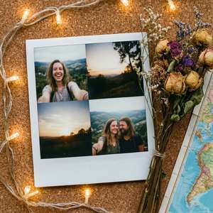 Κολάζ Polaroid από ταξίδια με φωτάκια και λουλούδια. — Ιντι αισθητική GIF Ταπετσαρία