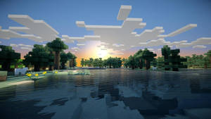 Minecraft συννεφιασμένο ξημέρωμα θέα φύσης ταπετσαρία