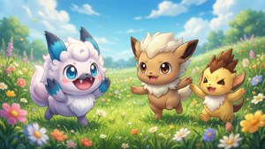 Χαριτωμένη ταπετσαρία με Pokémon της περιοχής Γκαλάρ να παίζουν.