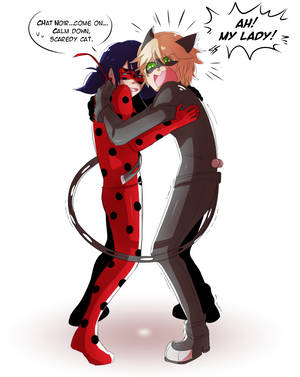 Ταπετσαρία με φιλί της Ladybug και του Cat Noir και μπαλόνι ομιλίας