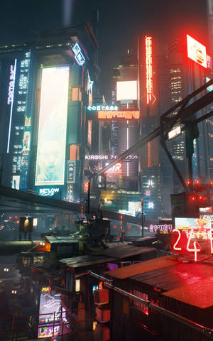 Φώτα στη Νυχτερινή Πόλη στο Cyberpunk για Android — Galaxy Tab Active5 Pro Ταπετσαρία