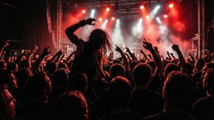 Emo αισθητική συναυλία με mosh pit και κόκκινο-μαύρο φωτισμό. — Emo αισθητική GIF Ταπετσαρία