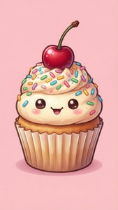 Γλυκό kawaii κεκάκι με χαρούμενο πρόσωπο. — Kawaii Ταπετσαρία