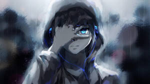 Ταπετσαρία Χαριτωμένου Anime Avatar με Βροχή — Χάριτωμένο anime προφίλ Ταπετσαρία