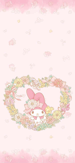Χαριτωμένη My Melody σε Καρδινό Λουλουδένιο Πλαίσιο — Realme 16T Ταπετσαρία