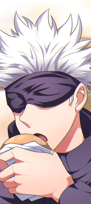 Χαριτωμένος Satoru Gojo Τρώει Jujutsu Kaisen Τηλέφωνο — 1080x2400 Ταπετσαρία