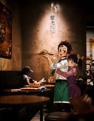Χαριτωμένος Tanjiro Kamado και Kanao Tsuyuri από το Demon Slayer — Cool Demon Slayer Ταπετσαρία