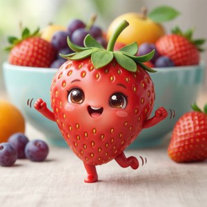Διασκεδαστική kawaii φράουλα που χορεύει με φίλους φρούτα. — Kawaii Ταπετσαρία