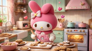 Η Μελωδία μου ψήνει νόστιμα μπισκότα, ένα kawaii ταπετσαρία γεμάτο γλυκύτητα.